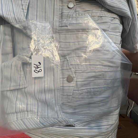 Liverpool Los Angeles Classic Jean Jacket Womens Large Blue Dotted Stripe Denim - Picture 10 of 10